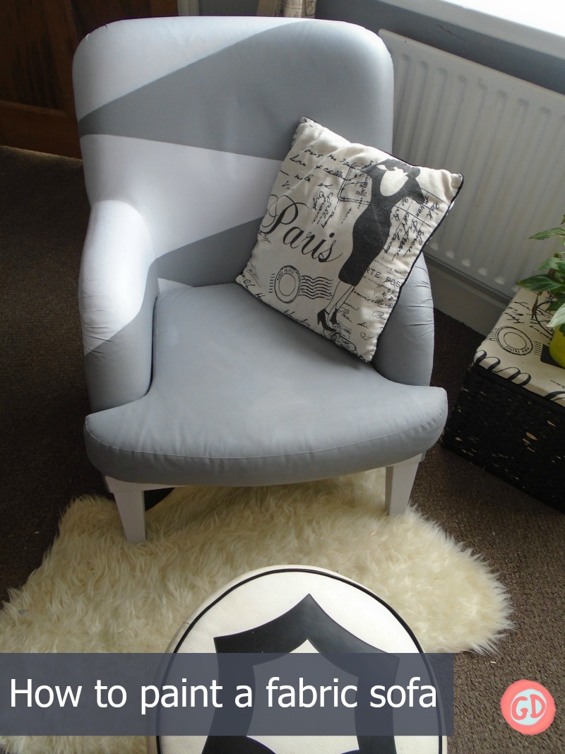How to paint a fabric sofa - gray and white after photo