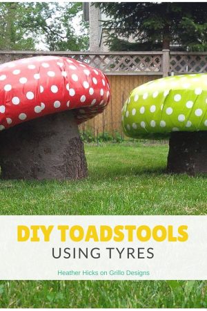 Heather Hicks shares how to create these cute DIY toadstools for the garden using tyres and and tree trunks. These are perfect for little bums and will make your garden look magical this summer. Click here to find out how she made them - they so easy to make!
