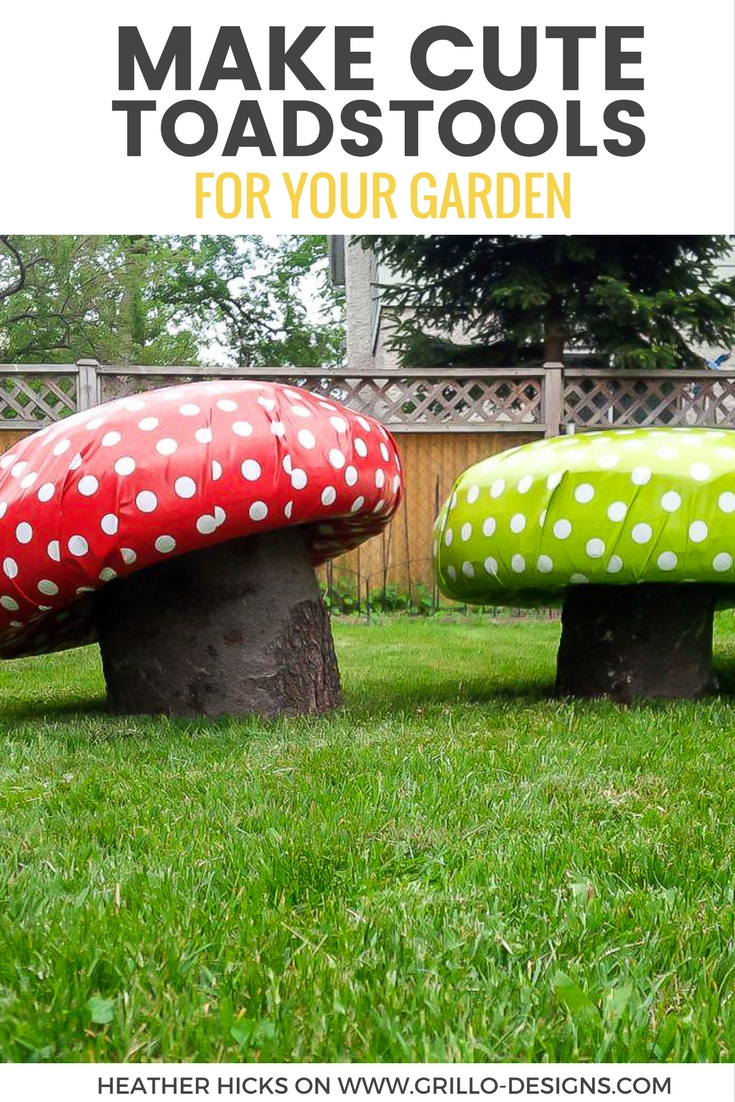 Learn how to make these super cute DIY garden stools using tree trunks and tyres! They look just like mushroom toadstools and are perfect for little bums! / Grillo Designs www.grillo-designs.com