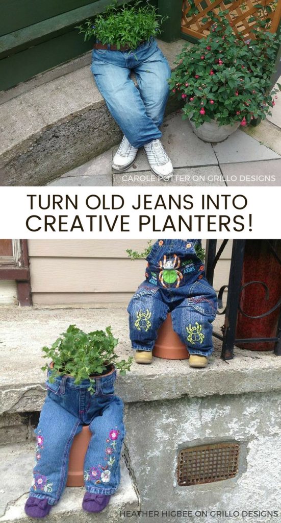 recycle old jeans for this great planter ideas / grillo designs