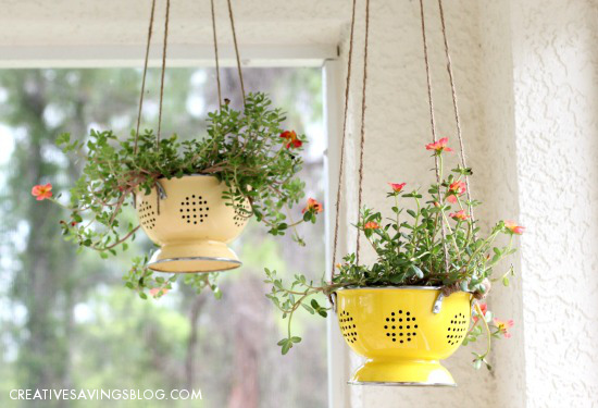 planter ideas from hanging colander via creative saving blog / grillo designs