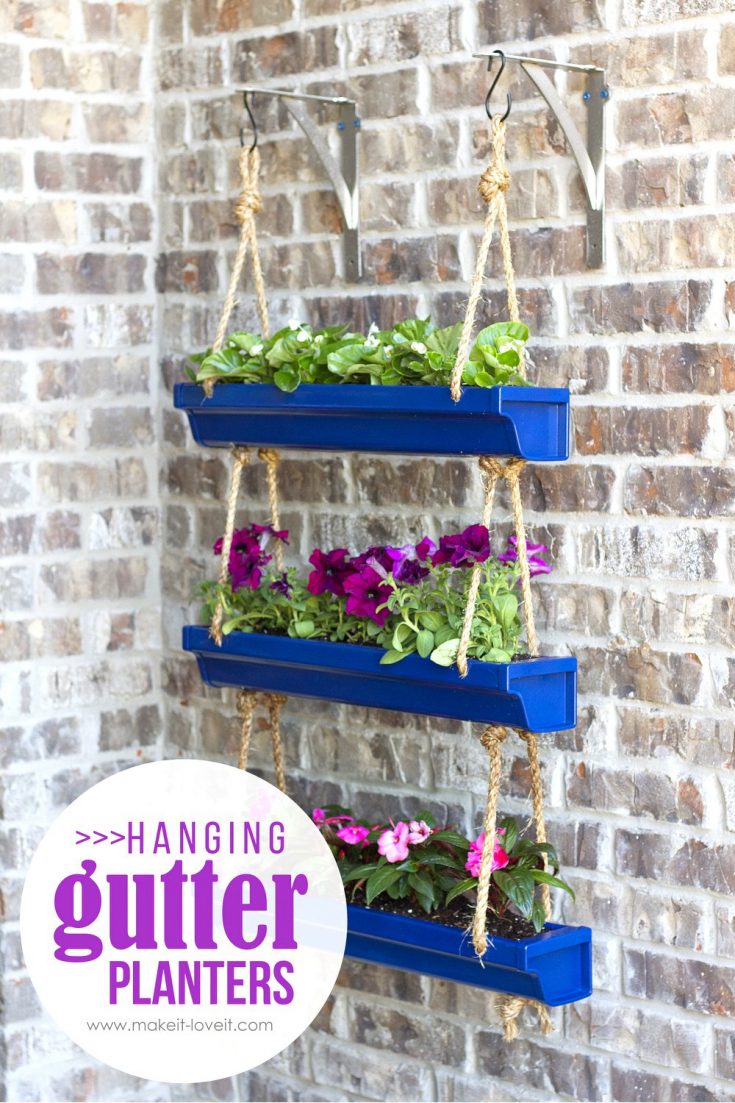 planter ideas using hanging rain gutters via make it and love it / grillo-designs.com