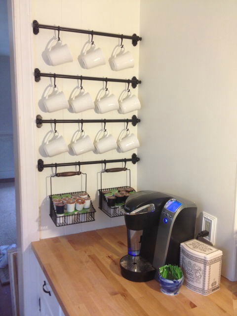 fixer upper style coffee station ikea hack using the IKEA FINTORP rails