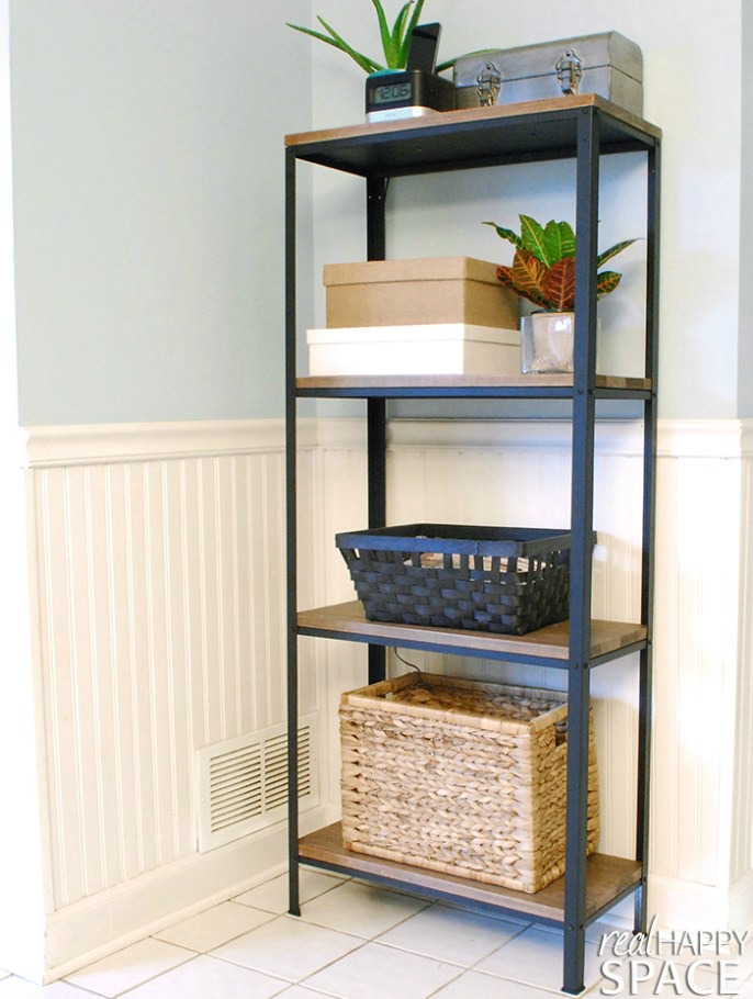 fixer upper style wood and metal effect shelving from the IKEA HYLISS / Grillo Designs Blog www.grillo-designs.com