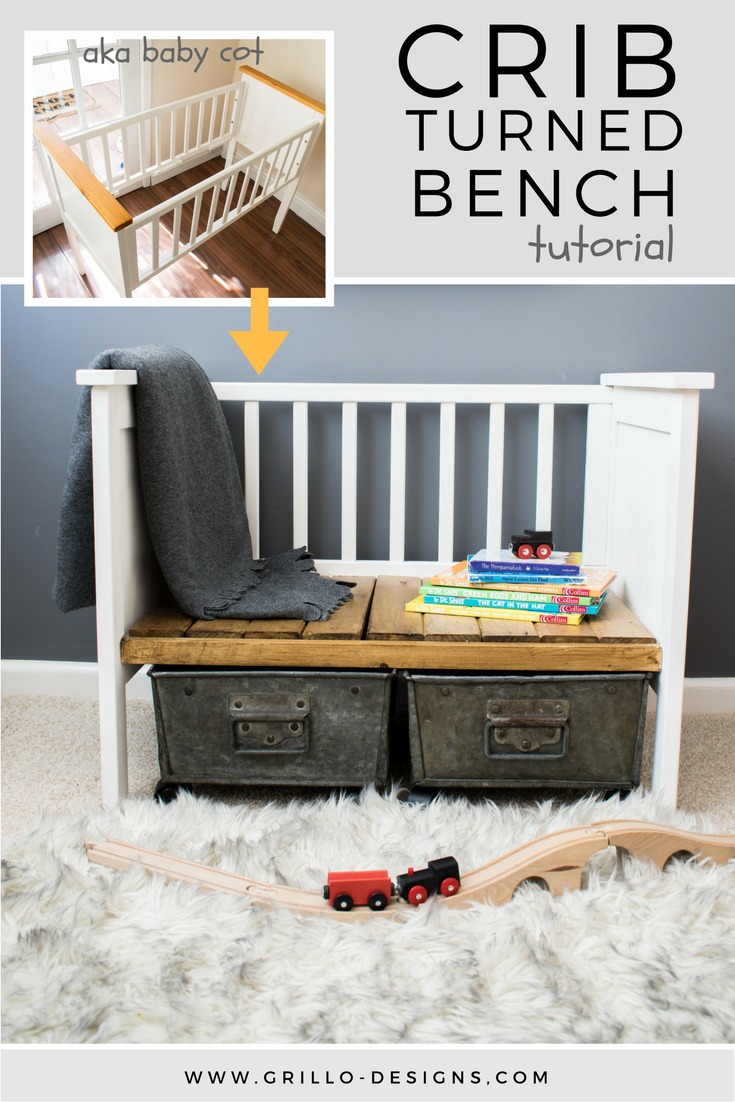 bench made from old baby crib