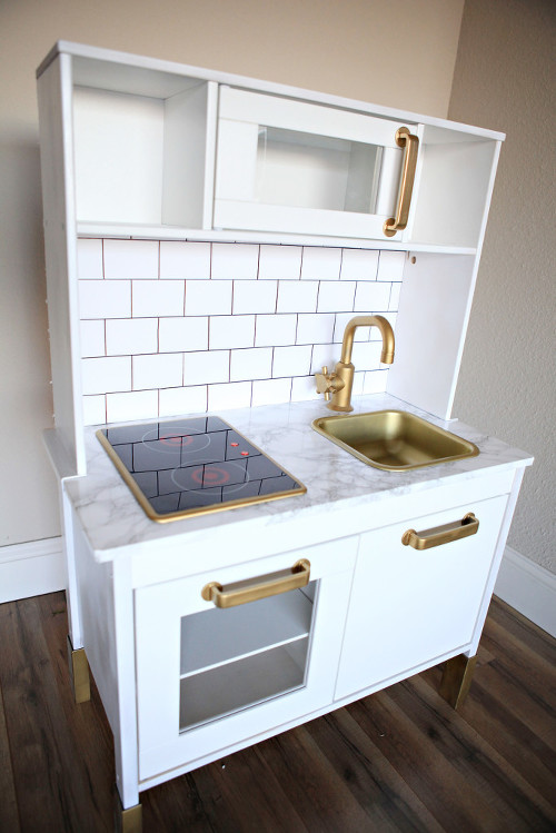 fixer upper style subway tiled kitchen ikea hack from the ikea kids play kitchen 