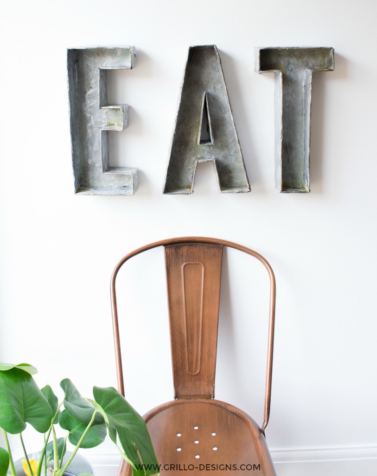 3D FAUX METAL LETTERS FOR AN INDUSTRIAL STYLE DINING ROOM / WWW.GRILLO-DESIGNS.COM