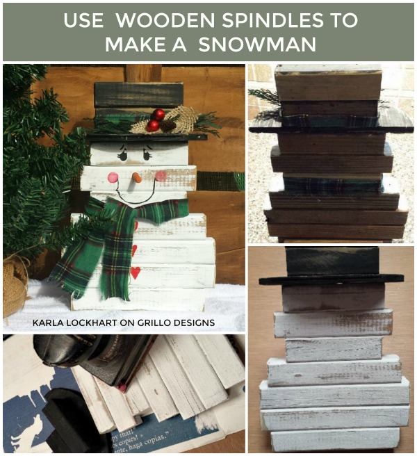 Use wooden spindles to make an easy diy wooden snowman / Grillo Designs Blog www.grillo-designs.com