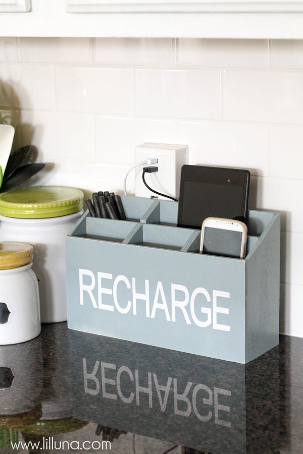 Build a charger station to declutter kitchen counters via liluna / Grillo Designs www.grillo-designs.com