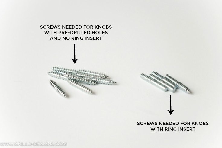 The different kinds of screws needed to turn cabinet door knobs into wall hooks for coats / Grillo Designs www.grillo-designs.com