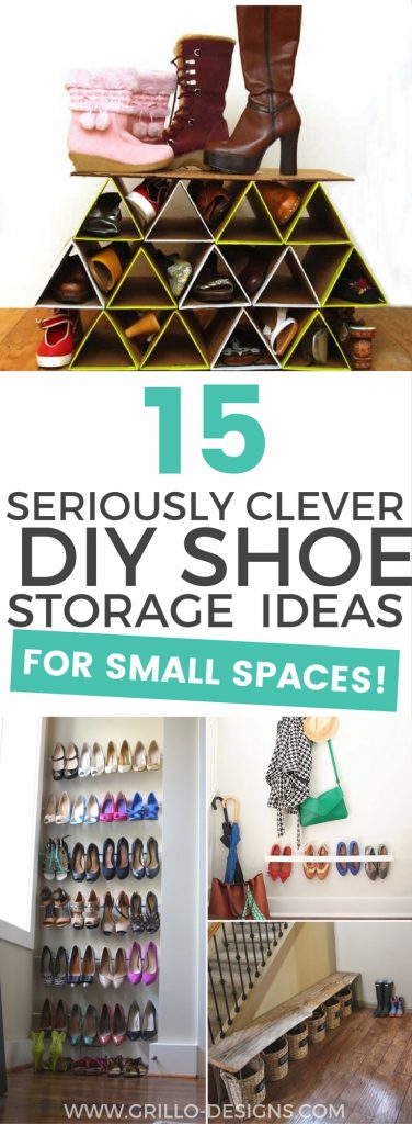 These 15 clever DIY shoe storage ideas for small spaces are both super affordable to make as well as very easy to put together / Grillo Designs www.grillo-designs.com