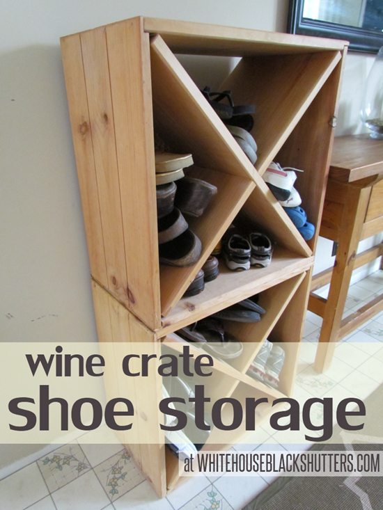 rustic diy shoe storage idea using wine crates / Grillo Designs www.grillo-designs.com