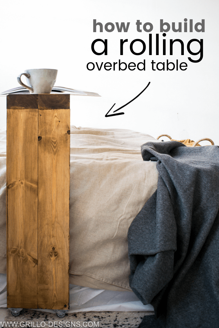 Showing a side angle shot of the overbed table over the bed. 