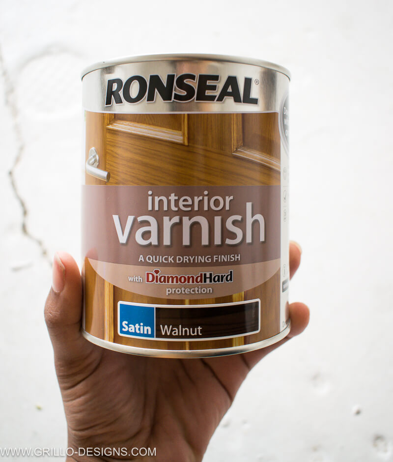 Ronseal walnut varnish used as a third coat on the overbed table