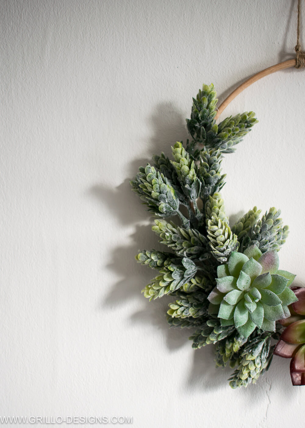 Close up view of succulent wreath