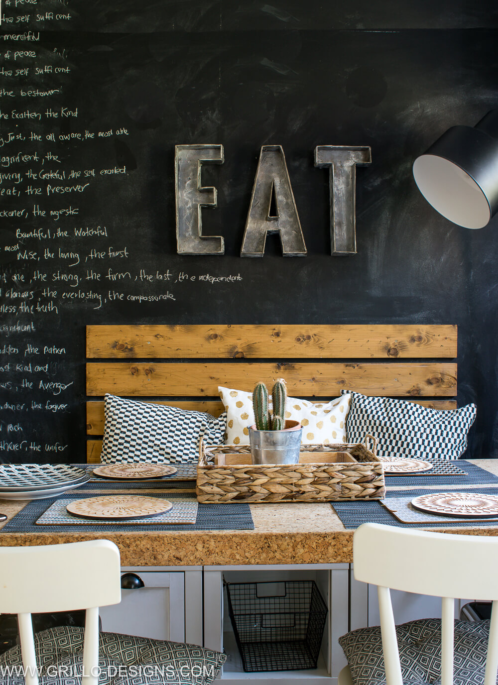 Dining room with chalkboard wall and etsy must have placemats 