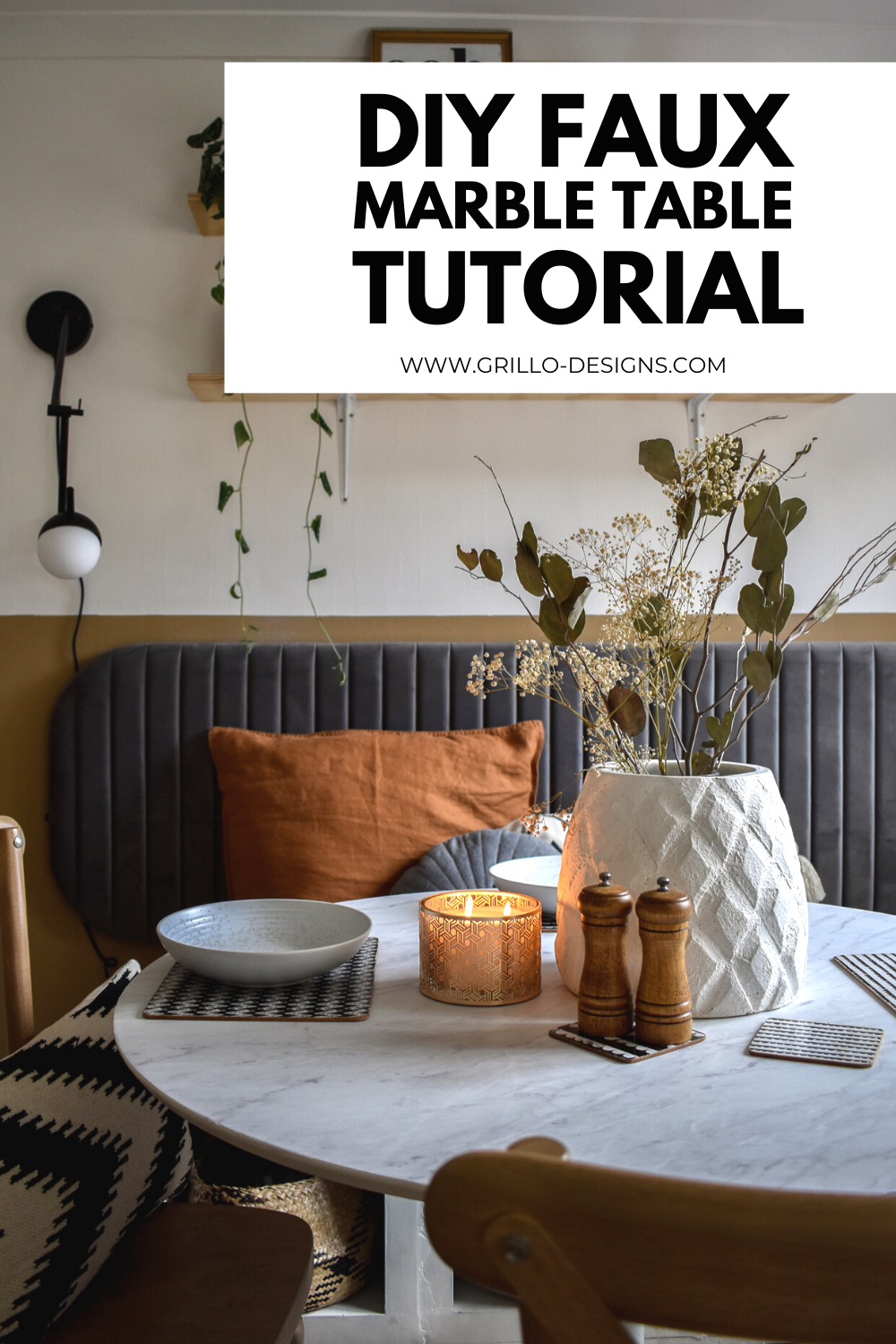 DIY faux marble table tutorial pinterest graphic