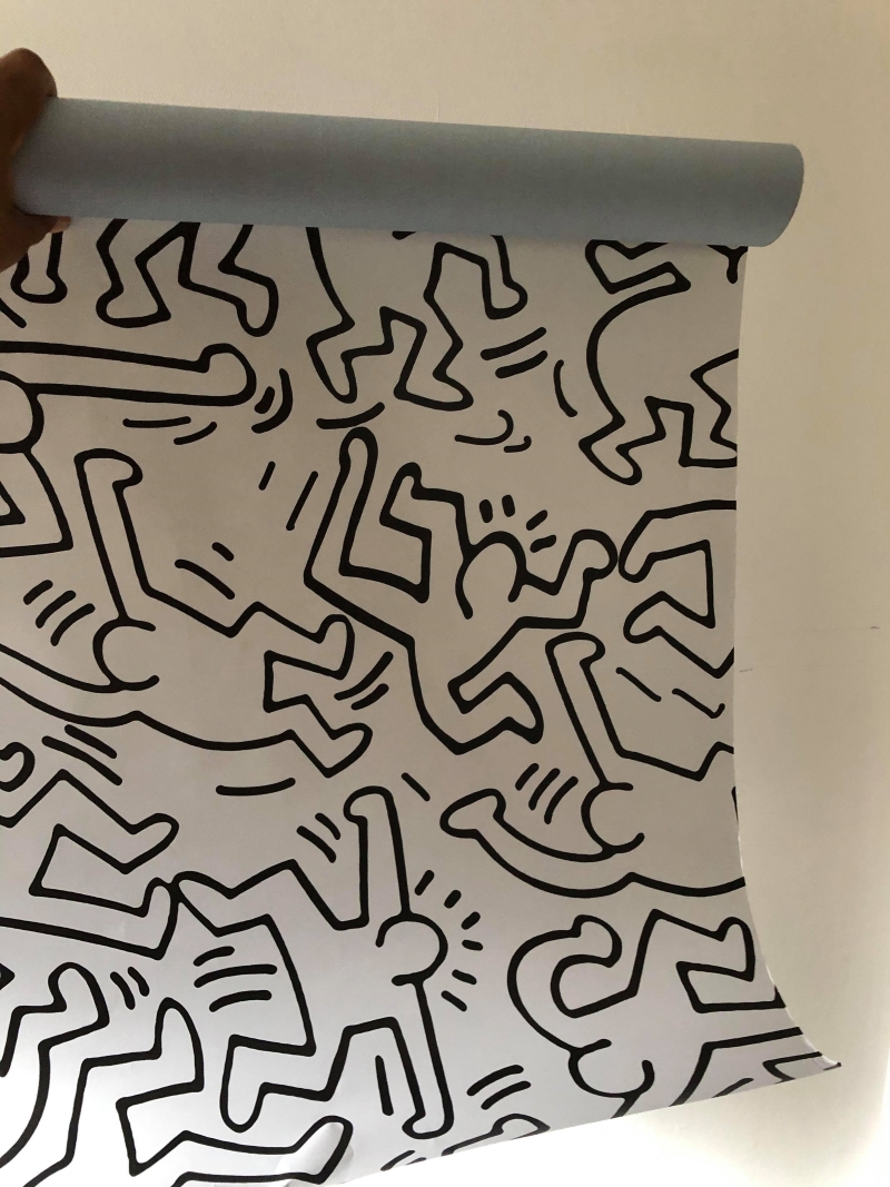 monochrome self-adhesive wallpaper Keith haring design