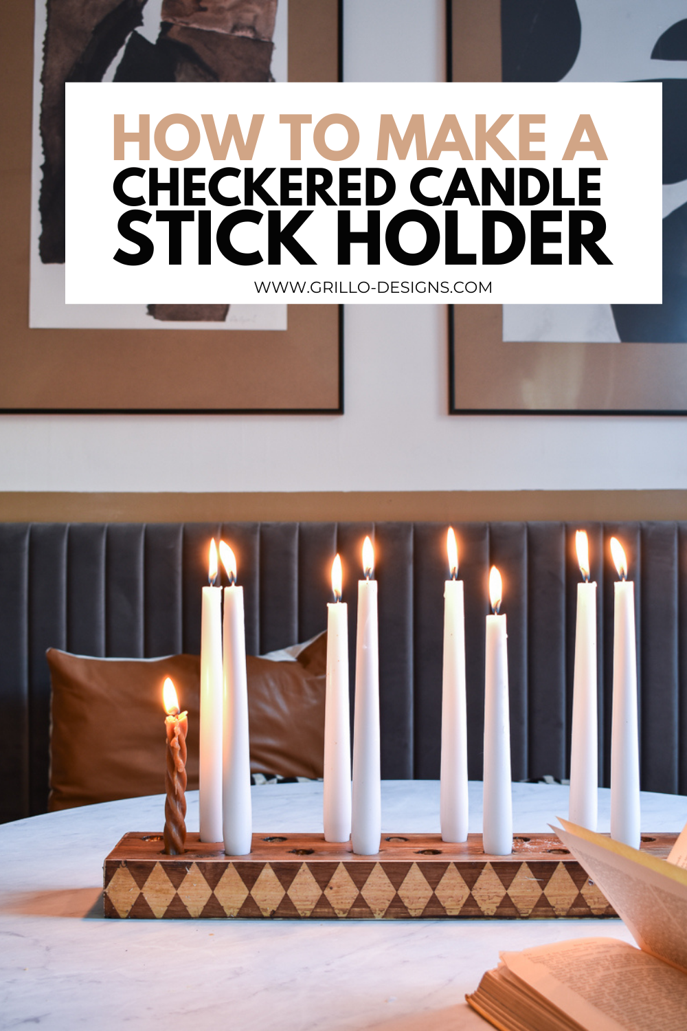 How to make a checkered candle stick holder pinterest image 