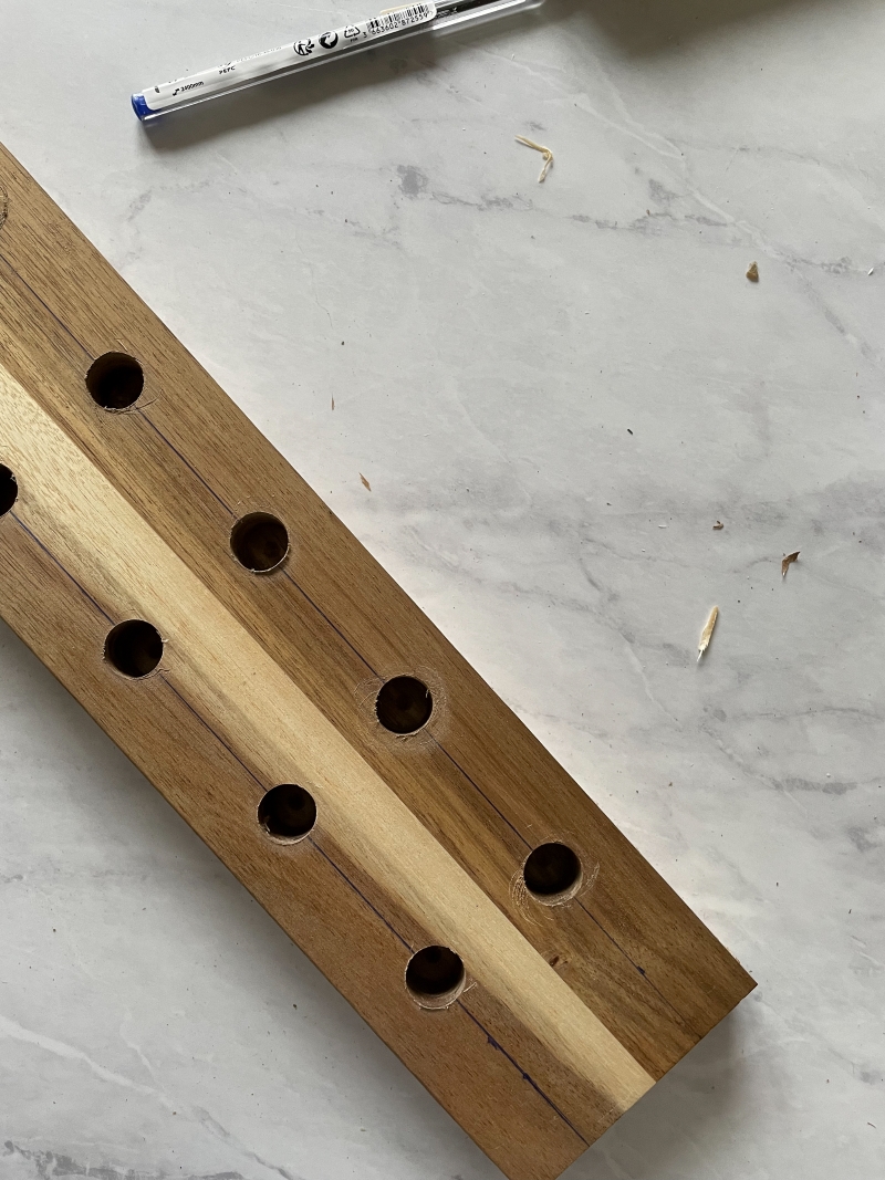 wood with holes made with forstner drill bit 