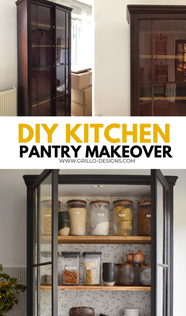 before and after pinterest graphic 'diy kitchen pantry makeover' 