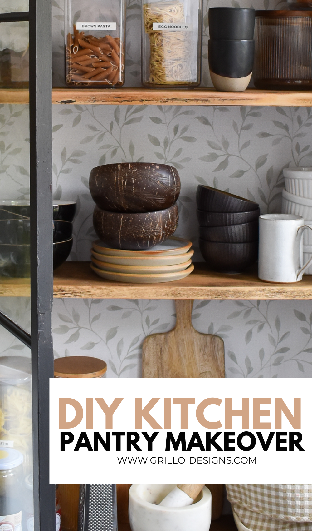 Pinterest image graphic -diy kitchen pantry makeover 