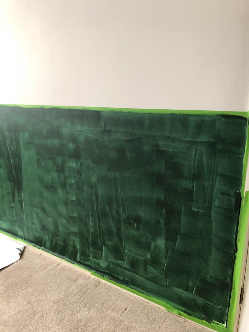 chalkboard wall painting in progress in boy's bedroom