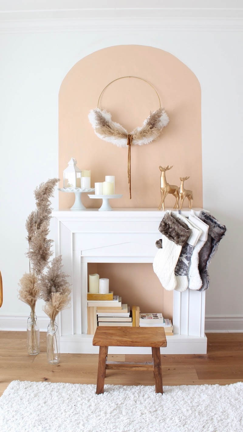 faux fireplace with light peach painted arch