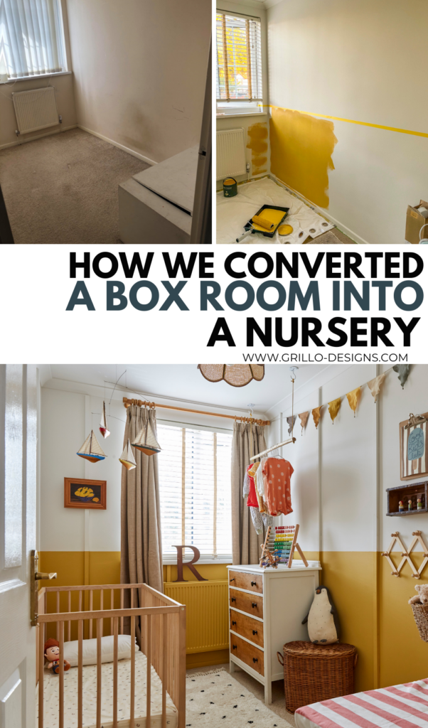 How we converted a box room into a nursery before and after image for Pinterest 